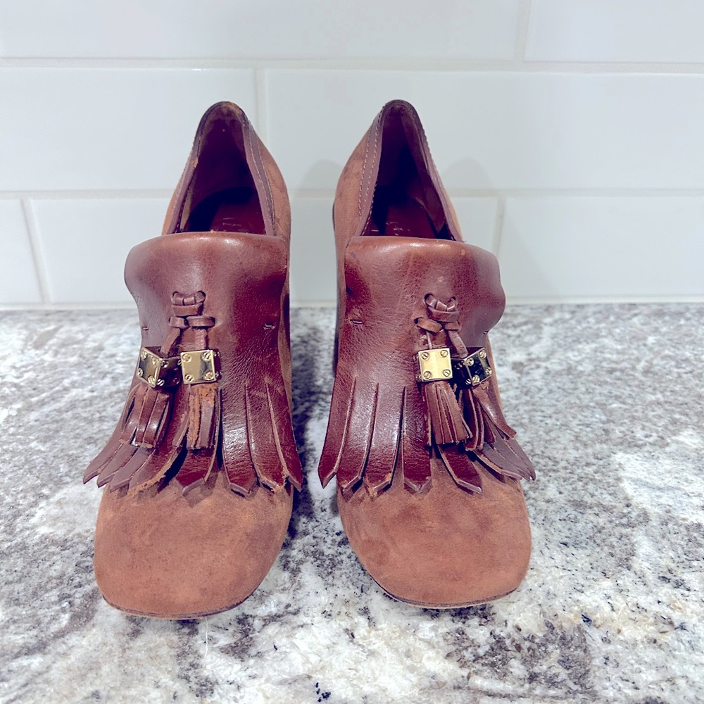 Tory Burch Brown Arelia Kiltie Tassel Loafer Heels